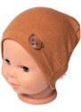 Baby Nellys Teddy medve bordázott kalap - barna