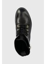 Tommy Hilfiger bőr bakancs Th Essentials Biker Boot fekete, női, téliesített, lapos talpú