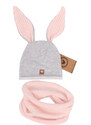 Z&Z Csecsemő pamut kalap Nyuszi egy nyakkendőt, szürke / rózsaszín, méret. 80/86
