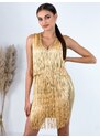 Webmoda Exkluzív női arany alkalmi ruha rojtokkal