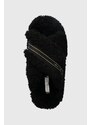 Tommy Hilfiger papucs Sherpa Fur Home Slippers Straps fekete