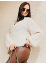 Webmoda Női oversize pulóver gombokkal - bézs