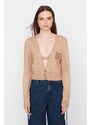 Trendyol X Sagaza Studio világosbarna hímzés részletes kötöttáru Cardigan