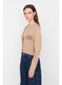 Trendyol X Sagaza Studio világosbarna hímzés részletes kötöttáru Cardigan