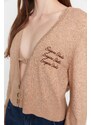 Trendyol X Sagaza Studio világosbarna hímzés részletes kötöttáru Cardigan