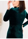 Webmoda Hosszú női bársony alkalmi ruha hasítékkal - zöld