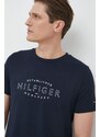 Tommy Hilfiger pamut póló sötétkék, nyomott mintás