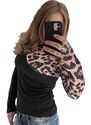 Noxim Fashion Nyitott vállú fekete női felső leopárd mintával