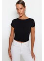 Trendyol Black Backless Crop Cotton Stretchy Knitted Blouse