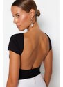 Trendyol Black Backless Crop Cotton Stretchy Knitted Blouse