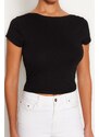 Trendyol Black Backless Crop Cotton Stretchy Knitted Blouse