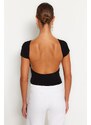 Trendyol Black Backless Crop Cotton Stretchy Knitted Blouse