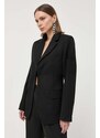 Victoria Beckham gyapjú kabát fekete, sima, nem zárható