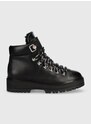 Tommy Hilfiger bokacsizma Leather Outdoor Flat Boot fekete, női, enyhén téliesített, platformos