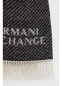 Armani Exchange gyapjú sál fekete, nyomott mintás
