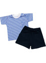 Baby Nellys 2 részes szett póló zsebbel + rövidnadrág, pamut, kék/sötétkék
