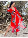 Webmoda Hosszú exkluzív női kimonó övvel - piros