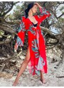 Webmoda Hosszú exkluzív női kimonó övvel - piros