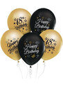 KORREKT WEB Színes Happy Birthday 18 Gold-Black léggömb, lufi 5 db-os 12 inch (30 cm)