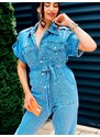 Webmoda Exkluzív női farmeroverál övvel - kék