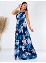Webmoda Hosszú női kék virágmintás alkalmi ruha Amal