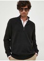 Calvin Klein gyapjúkeverék pulóver könnyű, férfi, fekete, félgarbó nyakú