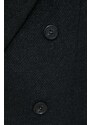 Bruuns Bazaar kabát gyapjú keverékből fekete, átmeneti, kétsoros gombolású