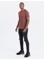 Ombre Clothing Men's t-shirt with henley neckline - maroon V3 S1757