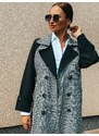Webmoda Hosszú luxus női fekete trench kabát pepita mintával