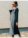 Webmoda Hosszú luxus női fekete trench kabát pepita mintával