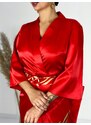 Webmoda Női piros szatén alkalmi ruha övvel molett hölgyeknek
