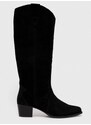Charles Footwear csizma velúrból Viola fekete, női, magassarkú, Viola.Western.B.H.B