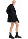 Desigual kabát 23WWEWAU WOMAN WOVEN OVERCOAT női, fekete, átmeneti, kétsoros gombolású