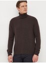 Sisley gyapjú pulóver férfi, barna, garbónyakú