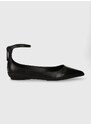Calvin Klein bőr balerina cipő WRAPPED ANKLE STRAP BALLERINA fekete, HW0HW01840