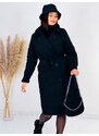 Webmoda 3 az 1-ben Női fekete átvarrt télikabát övvel + kalappal + retiküllel