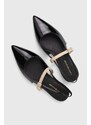 Tommy Hilfiger bőr balerina cipő PATENT SLING BACK BALLERINA fekete, nyitott sarokkal, FW0FW07839