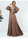 Webmoda Exkluzív hosszú női barna alkalmi ruha Afrodita molett hölgyeknek is