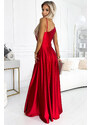 NUMOCO Piros fényes maxi ruha hasítékkal 524-1