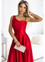 NUMOCO Piros fényes maxi ruha hasítékkal 524-1