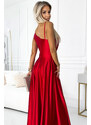 NUMOCO Piros fényes maxi ruha hasítékkal 524-1
