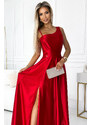 NUMOCO Piros fényes maxi ruha hasítékkal 524-1