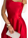 NUMOCO Piros fényes maxi ruha hasítékkal 524-1