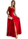 NUMOCO Piros fényes maxi ruha hasítékkal 524-1