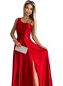 NUMOCO Piros fényes maxi ruha hasítékkal 524-1