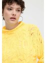 Desigual pamut pulóver sárga, félgarbó nyakú