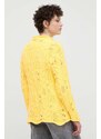 Desigual pamut pulóver sárga, félgarbó nyakú