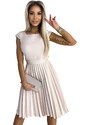 NUMOCO LILA Pleated dress with short sleeves and belt - beige