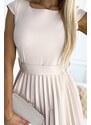 NUMOCO LILA Pleated dress with short sleeves and belt - beige