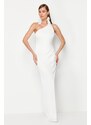 Trendyol Bridal White Satin Rose Detailed Wedding/Wedding Long Evening Evening Dress